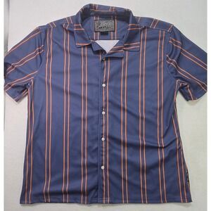 Brooklyn Cloth Mens L Orange Stripe Short Sleeve‎ Button Up Camp Shirt Casual